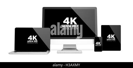 Le rendu 3D des appareils isolés avec 4K ultra HD résolution écran. Tous les graphiques de l'écran sont constitués. Banque D'Images
