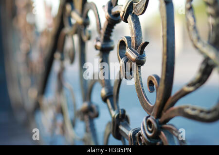 Metal forgées, clôture à motifs en perspective close-up Banque D'Images