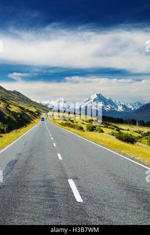 Route vers le Mont Cook, Nouvelle-Zélande Banque D'Images