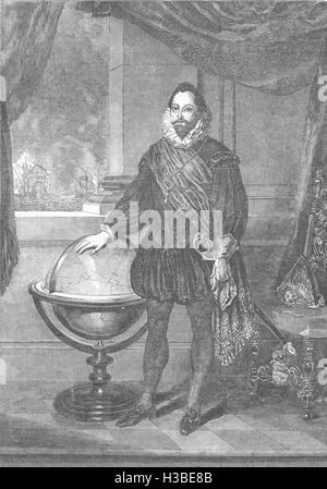 PORTRAITS Portrait de Sir Francis Drake 1851. L'Illustrated London News Banque D'Images