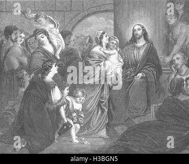 BIBLE Le Christ bénissant les enfants 1878. Le graphique Banque D'Images