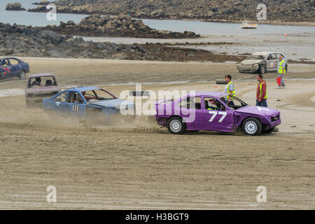 Vazon bay Guernsey, Royaume-Uni 18 septembre 2016 à Guernesey : Cycle du moteur Car Club LBG course de sable à marée basse à Vazon Bay, Guernesey, Ch Banque D'Images