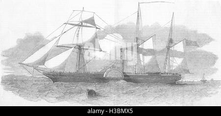Le navire Navires à Vapeur Iberia, avec le brevet de Cunningham 1851 Topsail. L'Illustrated London News Banque D'Images