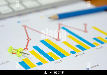 Carte d'affaires et des graphiques et de crayon. Banque D'Images