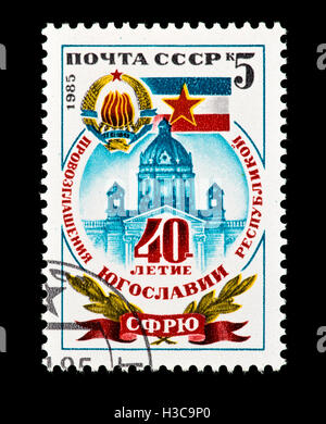 Timbre-poste de l'Union soviétique a publié pour le 40e anniversaire de la Yougoslavie. Banque D'Images