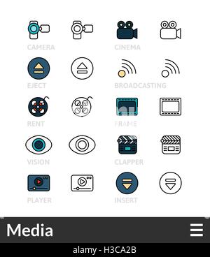 Contour noir et couleur des icônes, fine ligne de course style design Illustration de Vecteur