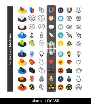 Ensemble d'icônes de styles - télévision isométrique et otline, colorés et les versions noir Illustration de Vecteur