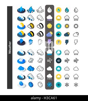 Ensemble d'icônes de styles - télévision isométrique et otline, colorés et les versions noir Illustration de Vecteur