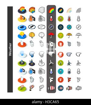 Ensemble d'icônes de styles - télévision isométrique et otline, colorés et les versions noir Illustration de Vecteur