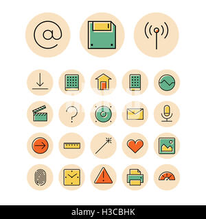 Fine ligne d'icônes pour l'interface utilisateur et de la technologie. Banque D'Images