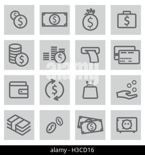 Vector icons set argent ligne noire sur fond gris Illustration de Vecteur