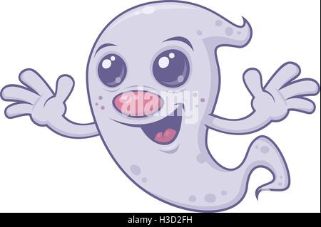 Cartoon Vector illustration d'un mignon, souriant de style rétro ghost. Idéal pour Halloween ! Illustration de Vecteur