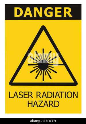 Risque de radiation laser avertissement de danger Sécurité signe texte label autocollant haute puissance, l'icône de signalisation, triangle noir isolé Banque D'Images