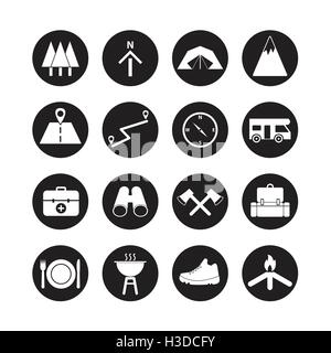 Icon Set,camping camping d'été, piscine, voyage Illustration de Vecteur