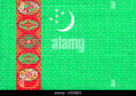 Drapeau officiel nationale turkmène. Symbole patriotique, bannière, élément, arrière-plan. Les dimensions exactes. Bonne taille, couleurs. Banque D'Images