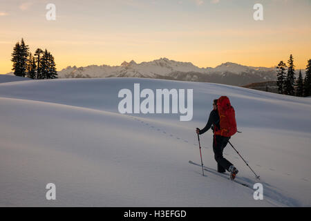 Ski de randonnée dans le parc provincial Garibaldi, British Columbia, Canada. Banque D'Images