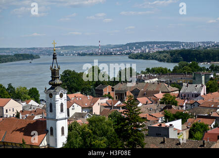 Vue aérienne de Belgrade, Serbie. La rivière Sava et Zemun district. Banque D'Images