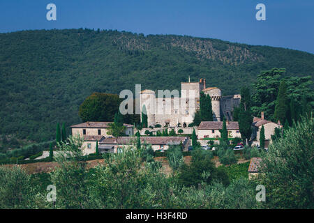 Castello di MELETO Gaiole in Chianti, Toscane, Italie. Banque D'Images