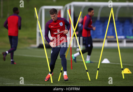 Anglais John Stones pendant une session de formation à St George's Park, Burton. Banque D'Images