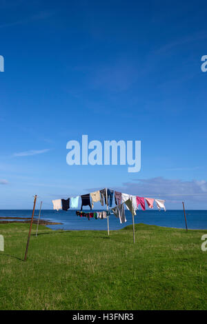 Vêtements sur une ligne de lavage, Tiree, Inner Hebrides, Argyll and Bute, Ecosse Banque D'Images