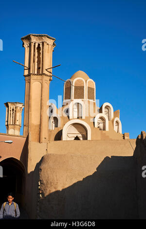 Iran, Ispahan province, Kashan, le Khan-e-Borujerdi, maison d'un riche marchand avec windtowers Banque D'Images