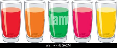 Vector set de verres colorés avec de délicieux jus frais Illustration de Vecteur