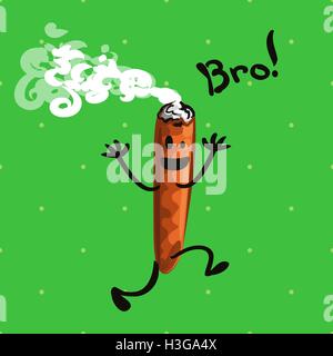 Cigare cubain amusant personnage exécute et cris BRO. Fond vert à pois. Pour échapper à l'usage du tabac. Illustration de Vecteur