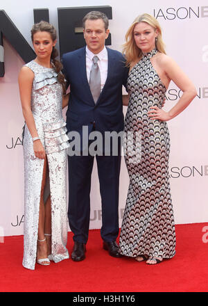 11 juillet 2016 - Alicia Vikander, Matt Damon et Julia Stiles assister à 'Jason Bourne' première Européenne à Odéon, Leicester Squa Banque D'Images