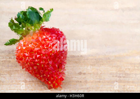 Big Red fraise sur table en bois, abstract texture polygonale Banque D'Images