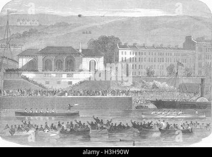 Boat-Race Naval Irlande Cork Harbour, 1865. Illustrated London News Banque D'Images