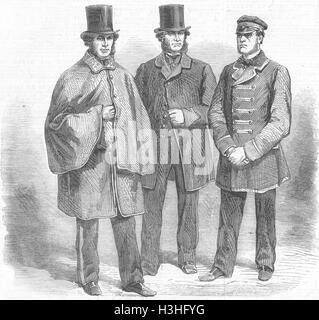 Les facteurs de la Royal Mail, mail-gardiens, les uniformes des pilotes 1860. Illustrated London News Banque D'Images