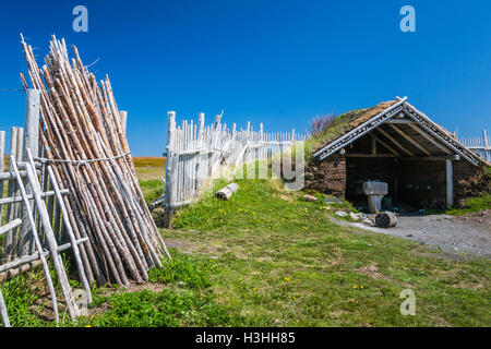 L'Anse aux Meadows National Historic Site près de Saint Anthony, Terre-Neuve et Labrador, Canada. Banque D'Images