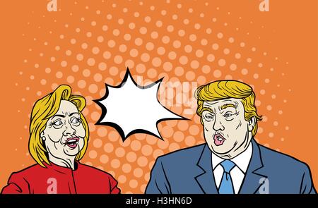 Hillary Clinton et l'atout de Donald Débat Pop Art Comic Illustration de Vecteur