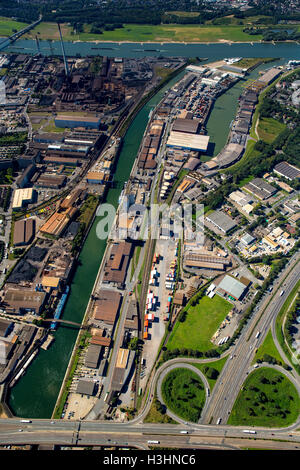 Vue aérienne du port parallèle, Duisburg, Duisburg Hochfeld Harbour Company, du Rhin, de la Ruhr, Duisburg, Rhénanie du Nord-Westphalie, Banque D'Images