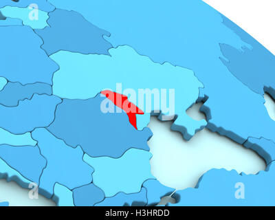 3D illustration de Moldova a souligné en rouge sur bleu globe Banque D'Images