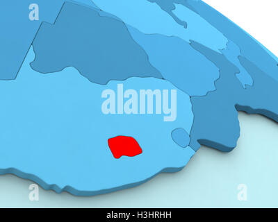 3D illustration du Lesotho a souligné en rouge sur bleu globe Banque D'Images