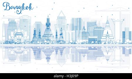 Contours Bangkok avec repère bleu et de réflexions. Vector Illustration. Les voyages d'affaires et tourisme Concept Illustration de Vecteur