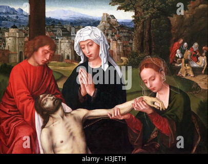 Pieta au pied sur le tableau Cross1530 par Ambrosius Benson 1500-1550. Peintre italien qui devint une partie de la Renaissance du Nord Banque D'Images
