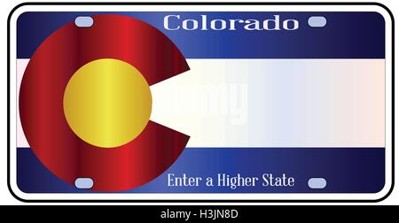 La plaque d'immatriculation de l'Etat du Colorado dans les couleurs du drapeau national avec le drapeau icônes sur un fond blanc Illustration de Vecteur