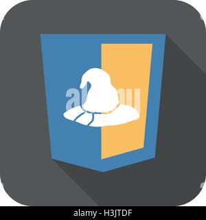 Développement web vecteur shield html5 signe symbole chapeau gris sur l'icône d'un insigne avec long shadow Illustration de Vecteur
