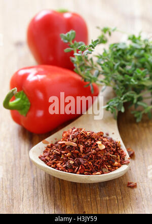 Paprika doux moulu dans une cuillère en bois Banque D'Images