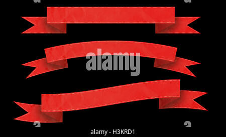 Ruban Rouge 3 bannières pour votre texte sur fond noir. Banque D'Images