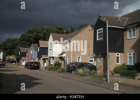 Rangée de maisons isolées sur le terrain dans l'Essex, Angleterre Banque D'Images