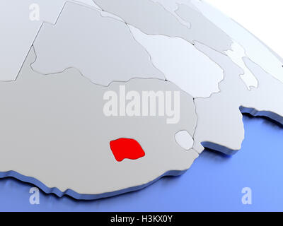 La carte du Lesotho sur argent élégant globe 3D avec océans bleus. 3D illustration Banque D'Images