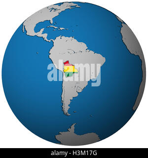 Le territoire de la Bolivie avec drapeau sur le site de globe Banque D'Images
