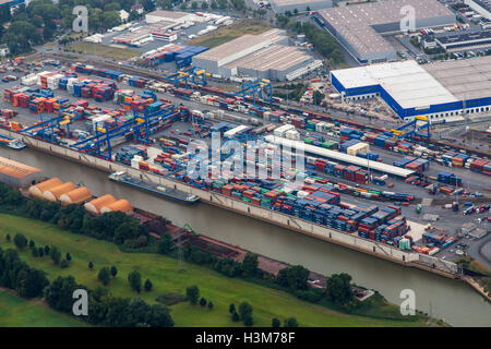Areal view port intérieur de Ruhrort, Duisburg, Allemagne, Rhin, Logport cargo container terminal, port, port, logistique, Banque D'Images