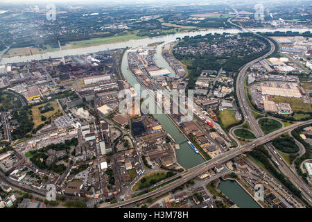 Areal view port intérieur de Ruhrort, Duisburg, Allemagne, Rhin, Banque D'Images