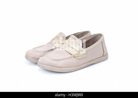 Chaussures Beige pour les enfants isolé sur fond blanc Banque D'Images