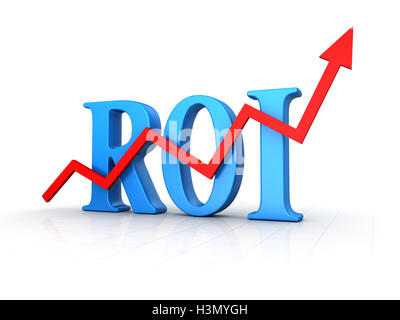 Le retour sur investissement , c'est un rendu 3d'image de synthèse. Isolé sur blanc. Banque D'Images