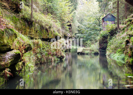Sur la Gorge de la rivière Kamenice, Hrensko, Usti nad Labem, République Tchèque Banque D'Images